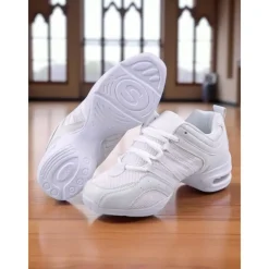 Women's Red and Black Mesh Jazz Dance Sneakers with Split Sole, Lightweight Breathable Design - Professional Practice Footwear for Hip Hop, Zumba, and Ballroom Training