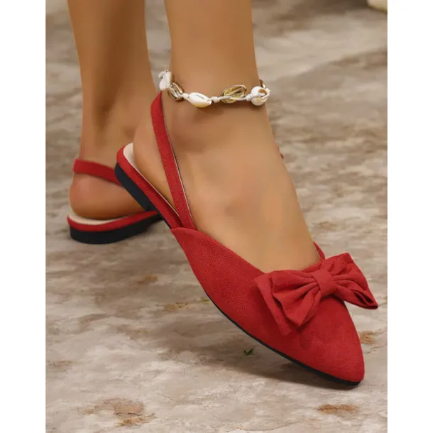 Women's Red Bow Pointed Toe Slingback Flats – Elegant Suede Ballet Shoes for Casual Wear, Work, and Special Occasions