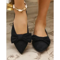 Women's Red Bow Pointed Toe Slingback Flats – Elegant Suede Ballet Shoes for Casual Wear, Work, and Special Occasions