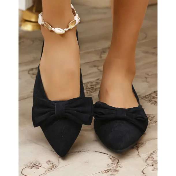 Women's Red Bow Pointed Toe Slingback Flats – Elegant Suede Ballet Shoes for Casual Wear, Work, and Special Occasions