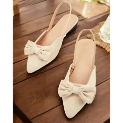 Women's Red Bow Pointed Toe Slingback Flats – Elegant Suede Ballet Shoes for Casual Wear, Work, and Special Occasions