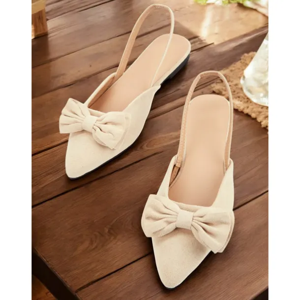 Women's Red Bow Pointed Toe Slingback Flats – Elegant Suede Ballet Shoes for Casual Wear, Work, and Special Occasions