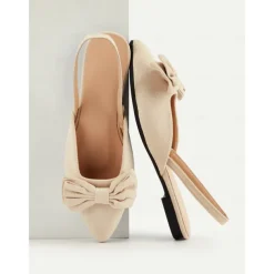 Women's Red Bow Pointed Toe Slingback Flats – Elegant Suede Ballet Shoes for Casual Wear, Work, and Special Occasions