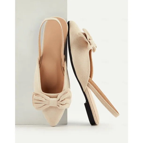 Women's Red Bow Pointed Toe Slingback Flats – Elegant Suede Ballet Shoes for Casual Wear, Work, and Special Occasions