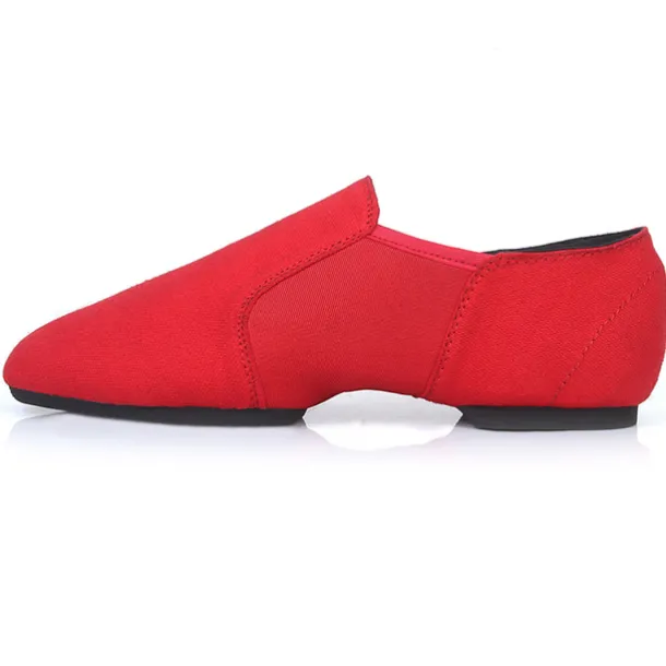 Women's Red Canvas Jazz Dance Shoes – Soft Sole Slip-On Ballet Flats for Latin, Modern, and Stage Performances