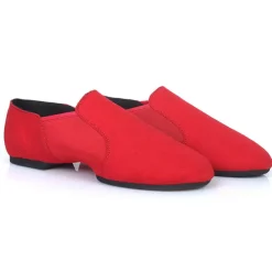Women's Red Canvas Jazz Dance Shoes – Soft Sole Slip-On Ballet Flats for Latin, Modern, and Stage Performances