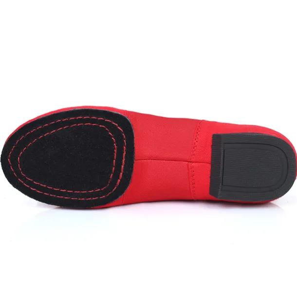 Women's Red Canvas Jazz Dance Shoes – Soft Sole Slip-On Ballet Flats for Latin, Modern, and Stage Performances
