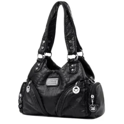 Women's Red Faux Leather Shoulder Handbag with Zipper Pockets and Metal Accents – Stylish Everyday Tote for Casual and Work Outfits