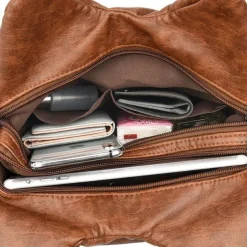 Women's Red Faux Leather Shoulder Handbag with Zipper Pockets and Metal Accents – Stylish Everyday Tote for Casual and Work Outfits