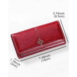 Women's Red Faux Leather Wallet with Multiple Card Slots and Zippered Coin Pocket – Elegant and Functional Clutch for Everyday Use