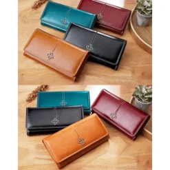 Women's Red Faux Leather Wallet with Multiple Card Slots and Zippered Coin Pocket – Elegant and Functional Clutch for Everyday Use