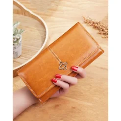Women's Red Faux Leather Wallet with Multiple Card Slots and Zippered Coin Pocket – Elegant and Functional Clutch for Everyday Use