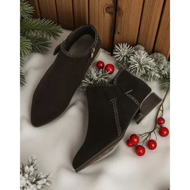 Women's Red Faux Suede Ankle Boots – Low Heel Booties with Side Bow for Winter Outfits, Christmas Parties and Casual Shopping