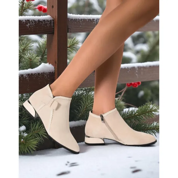 Women's Red Faux Suede Ankle Boots – Low Heel Booties with Side Bow for Winter Outfits, Christmas Parties and Casual Shopping