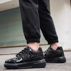 Women's Red Glitter Star Sneakers - Stylish Patent Faux Leather Design with Comfortable White Sole for Casual and Party Wear