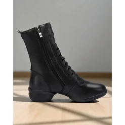 Women's Red Lace-Up Dance Boots - Soft Sole Ankle Boots with Side Zipper for Jazz, Practice and Performance