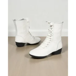 Women's Red Lace-Up Dance Boots - Soft Sole Ankle Boots with Side Zipper for Jazz, Practice and Performance