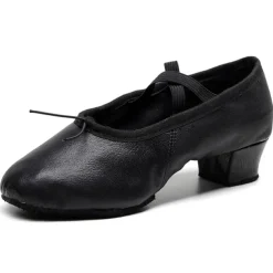 Women's Red Leather Low-Heel Dance Shoes with Soft Suede Sole – Ideal for Ballroom and Latin Dance