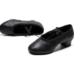 Women's Red Leather Low-Heel Dance Shoes with Soft Suede Sole – Ideal for Ballroom and Latin Dance