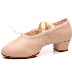 Women's Red Leather Low-Heel Dance Shoes with Soft Suede Sole – Ideal for Ballroom and Latin Dance
