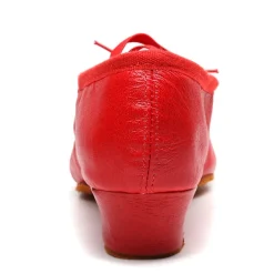 Women's Red Leather Low-Heel Dance Shoes with Soft Suede Sole – Ideal for Ballroom and Latin Dance