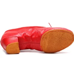 Women's Red Leather Low-Heel Dance Shoes with Soft Suede Sole – Ideal for Ballroom and Latin Dance