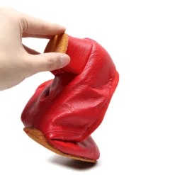 Women's Red Leather Low-Heel Dance Shoes with Soft Suede Sole – Ideal for Ballroom and Latin Dance