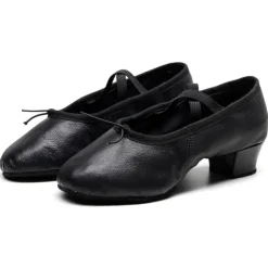 Women's Red Leather Low-Heel Dance Shoes with Soft Suede Sole – Ideal for Ballroom and Latin Dance