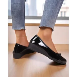 Women's Red Patent Leather Ballet Flats with Bow - Classic Round Toe Slip-On Dress Shoes for Teens and Ladies, Ideal for School, Work, and Everyday Casual Outfits