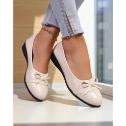 Women's Red Patent Leather Ballet Flats with Bow - Classic Round Toe Slip-On Dress Shoes for Teens and Ladies, Ideal for School, Work, and Everyday Casual Outfits