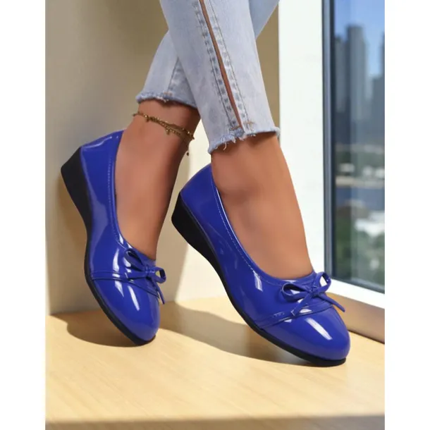 Women's Red Patent Leather Ballet Flats with Bow - Classic Round Toe Slip-On Dress Shoes for Teens and Ladies, Ideal for School, Work, and Everyday Casual Outfits