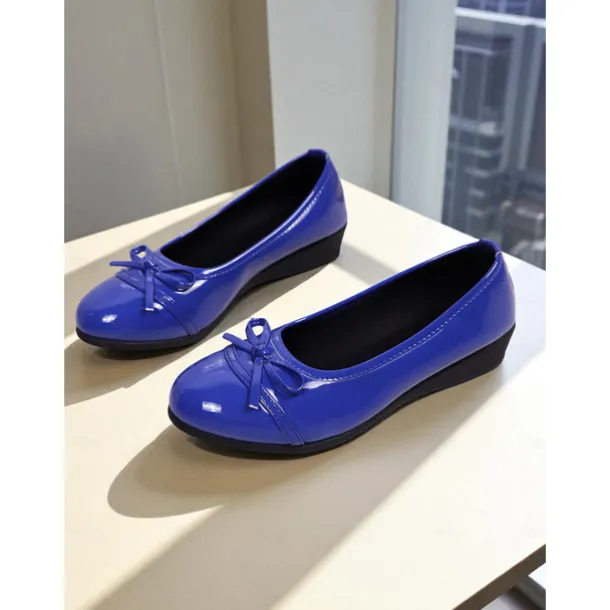 Women's Red Patent Leather Ballet Flats with Bow - Classic Round Toe Slip-On Dress Shoes for Teens and Ladies, Ideal for School, Work, and Everyday Casual Outfits