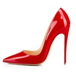 Women's Red Patent Leather High Heel Shoes - Pointed-Toe Stiletto Pumps for Prom, Parties, Weddings, and Formal Events