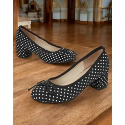 Women's Red Polka Dot Block Heels – Vintage Bow Pumps for Retro Parties, Dance & 1950s Style Outfits