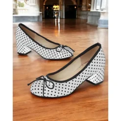 Women's Red Polka Dot Block Heels – Vintage Bow Pumps for Retro Parties, Dance & 1950s Style Outfits