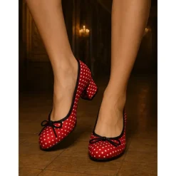 Women's Red Polka Dot Block Heels – Vintage Bow Pumps for Retro Parties, Dance & 1950s Style Outfits