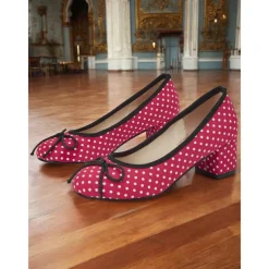 Women's Red Polka Dot Block Heels – Vintage Bow Pumps for Retro Parties, Dance & 1950s Style Outfits