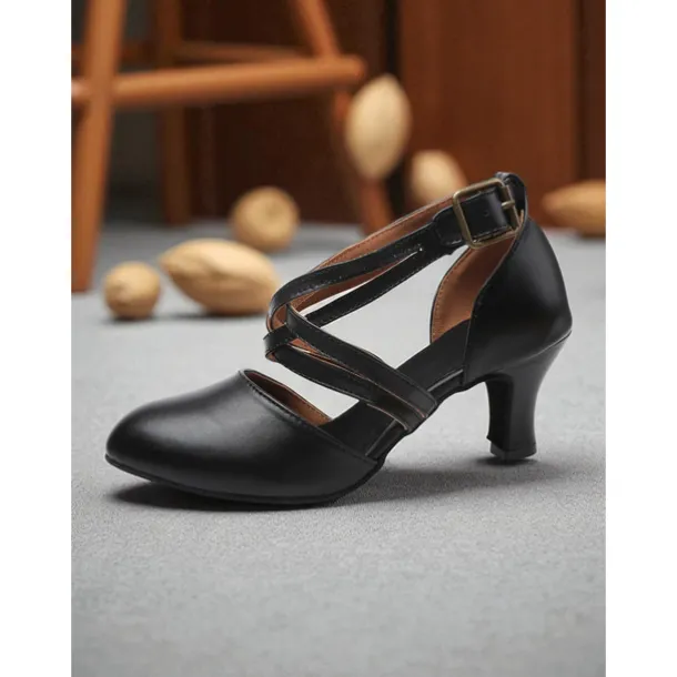 Women's Red Suede Cross-Strap Dance Shoes with Mid-Heel - Professional Latin and Ballroom Performance Footwear