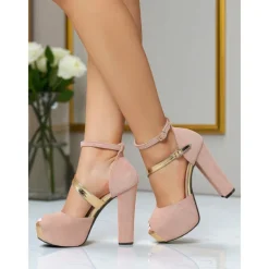 Women's Red Suede Platform Block Heel Sandals - Peep Toe Ankle Strap High Heels for Nightlife Parties and Evening Clubwear