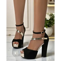Women's Red Suede Platform Block Heel Sandals - Peep Toe Ankle Strap High Heels for Nightlife Parties and Evening Clubwear