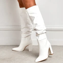 Women's Red Suede Slouch Knee High Boots – Pointed Toe Chunky Heel Long Boots for Party, Christmas, and Night Out Outfits