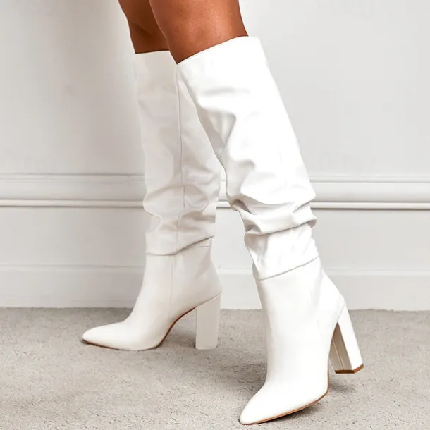 Women's Red Suede Slouch Knee High Boots – Pointed Toe Chunky Heel Long Boots for Party, Christmas, and Night Out Outfits