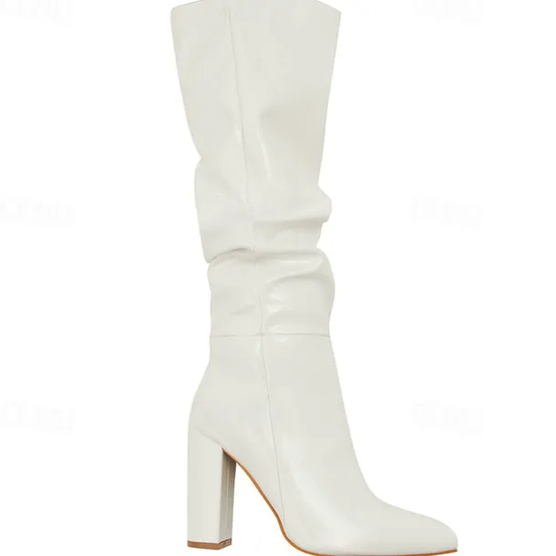 Women's Red Suede Slouch Knee High Boots – Pointed Toe Chunky Heel Long Boots for Party, Christmas, and Night Out Outfits