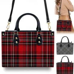 Women's Red Tartan Plaid Handbag with Adjustable Strap – Stylish Crossbody Bag for Everyday and Office Use