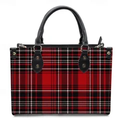 Women's Red Tartan Plaid Handbag with Adjustable Strap – Stylish Crossbody Bag for Everyday and Office Use