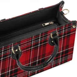 Women's Red Tartan Plaid Handbag with Adjustable Strap – Stylish Crossbody Bag for Everyday and Office Use