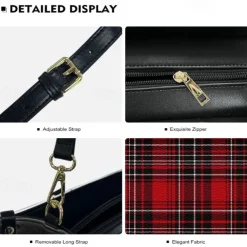 Women's Red Tartan Plaid Handbag with Adjustable Strap – Stylish Crossbody Bag for Everyday and Office Use