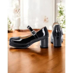 Women's Retro Patent Faux Leather Green Mary Jane Heels – Chunky Block Heel Platform Pumps for Cosplay, Parties & Vintage Fashion