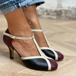 Women's Retro T-Strap High Heel Pumps – Colorblock Faux Leather Dress Shoes for Vintage Parties, Dancing & Special Occasions