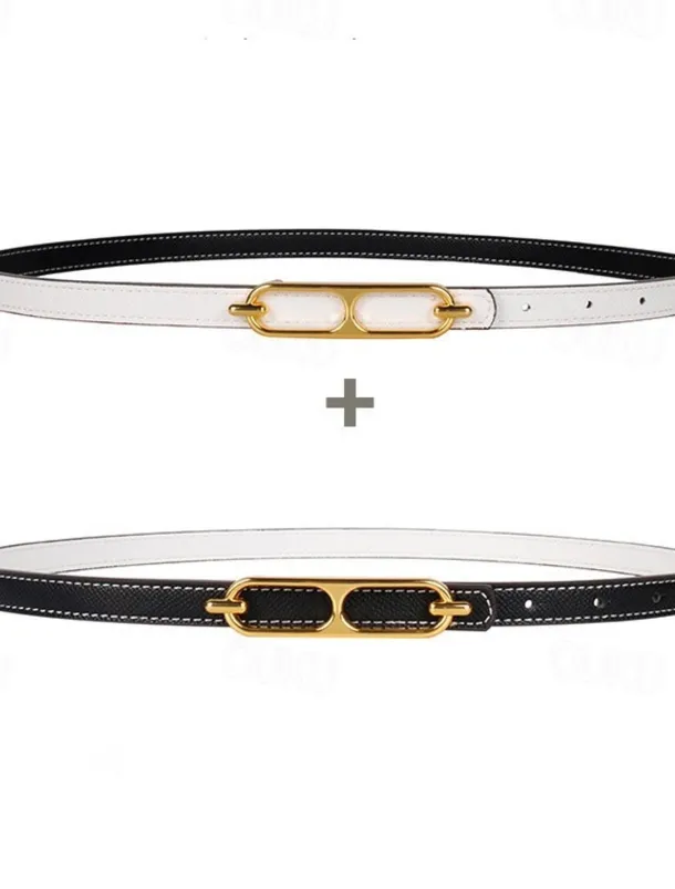 Women's Reversible Belt PU Leather Metal Bucke Eyelet Casual Formal Party Work Black Brown Gray